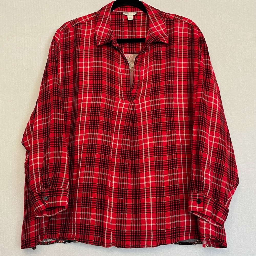 Cato‎ Plaid Button Down Long Sleeve Top Floral Paisley Womens Plus Size 18/20W